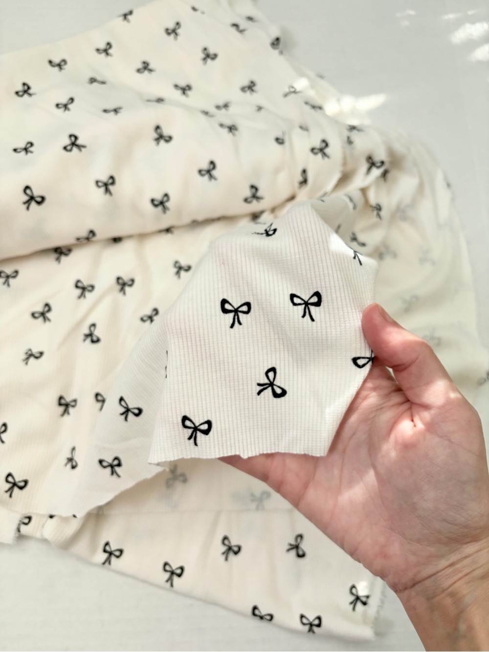 Bow print rib knit fabric, 4 yards